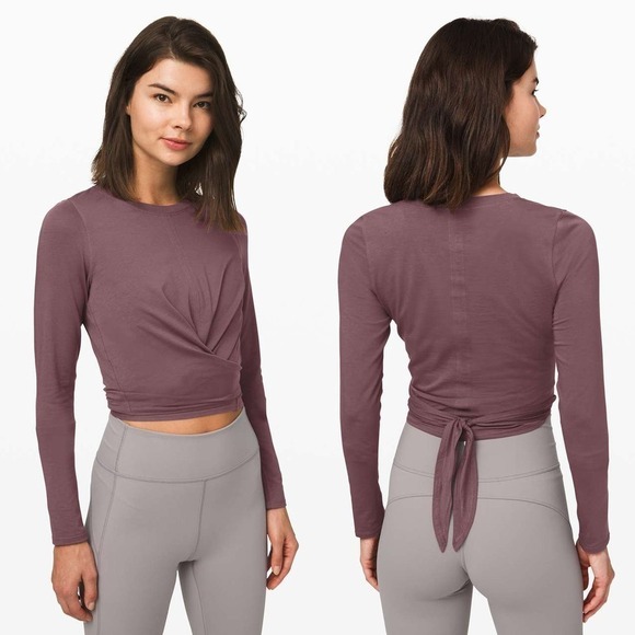 Lululemon Time to Restore Long Sleeve Tie Cropped Top Antique Bark Purple 6 - Picture 1 of 13